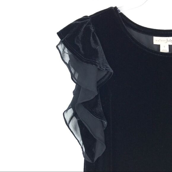 Maison Jules Black Velvet Ruffle Sleeve Shift Dress Small - Picture 2 of 6
